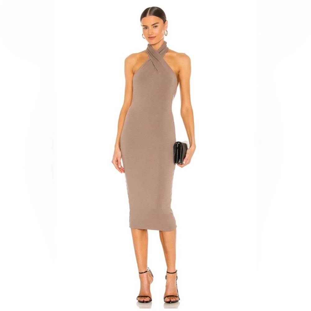 NBD Taupe Halter Midi Dress